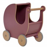 Carucior copii din lemn pentru papusi cu roti din cauciuc